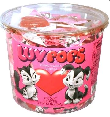 Adams & Brooks Luv Pops bubble gum lollipops, 0.59 oz, made in Mexico