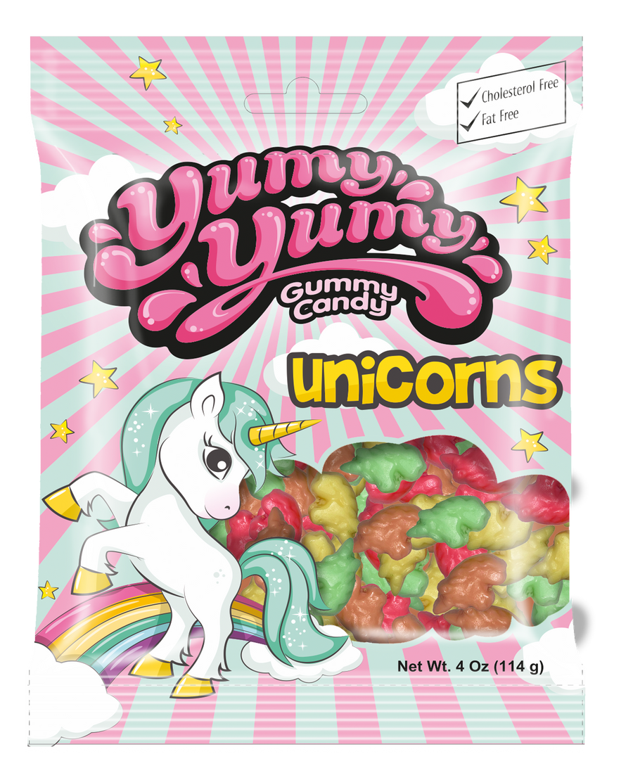 Kervan Yumy Yumy unicorn gummies peg bag, 4 oz (113 G), made in Turkey