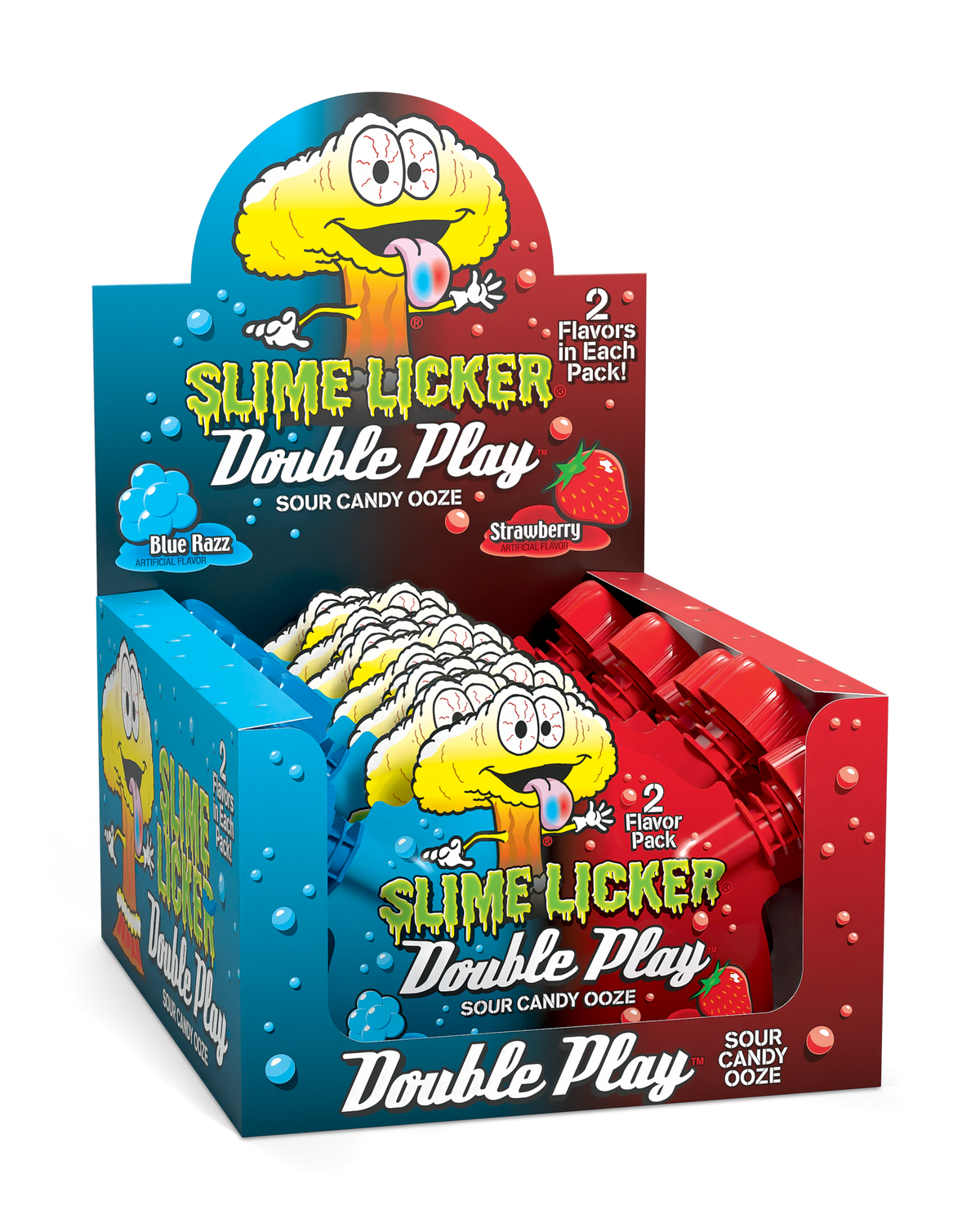 Toxic Waste Slime Licker Double Play Blue Razz and Strawberry novelty candy, 1.4 oz, made in Spain