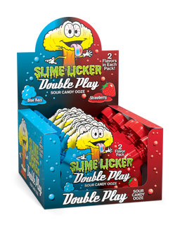 Toxic Waste Slime Licker Double Play Blue Razz and Strawberry novelty candy, 1.4 oz, made in Spain