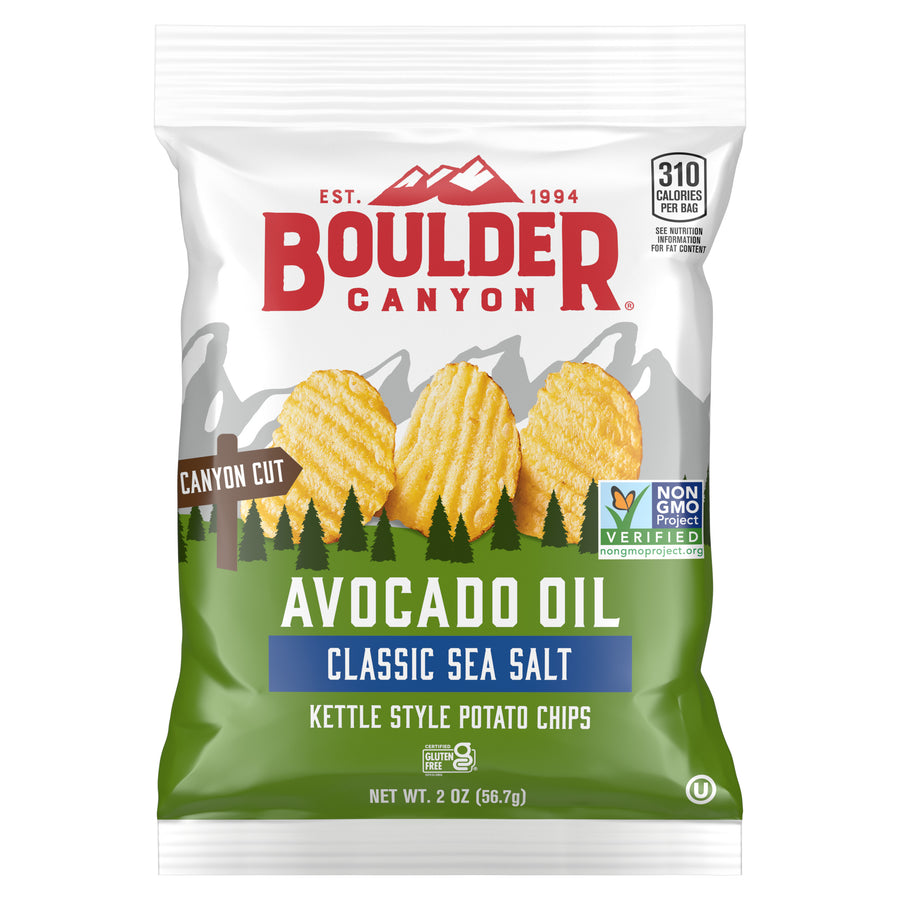 boulder avocado oil sea salt kettle chip, 2 oz, made in the USA