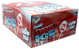 Charms Blow Pop Cherry Ice bubble-gum-filled lollipops, made in USA