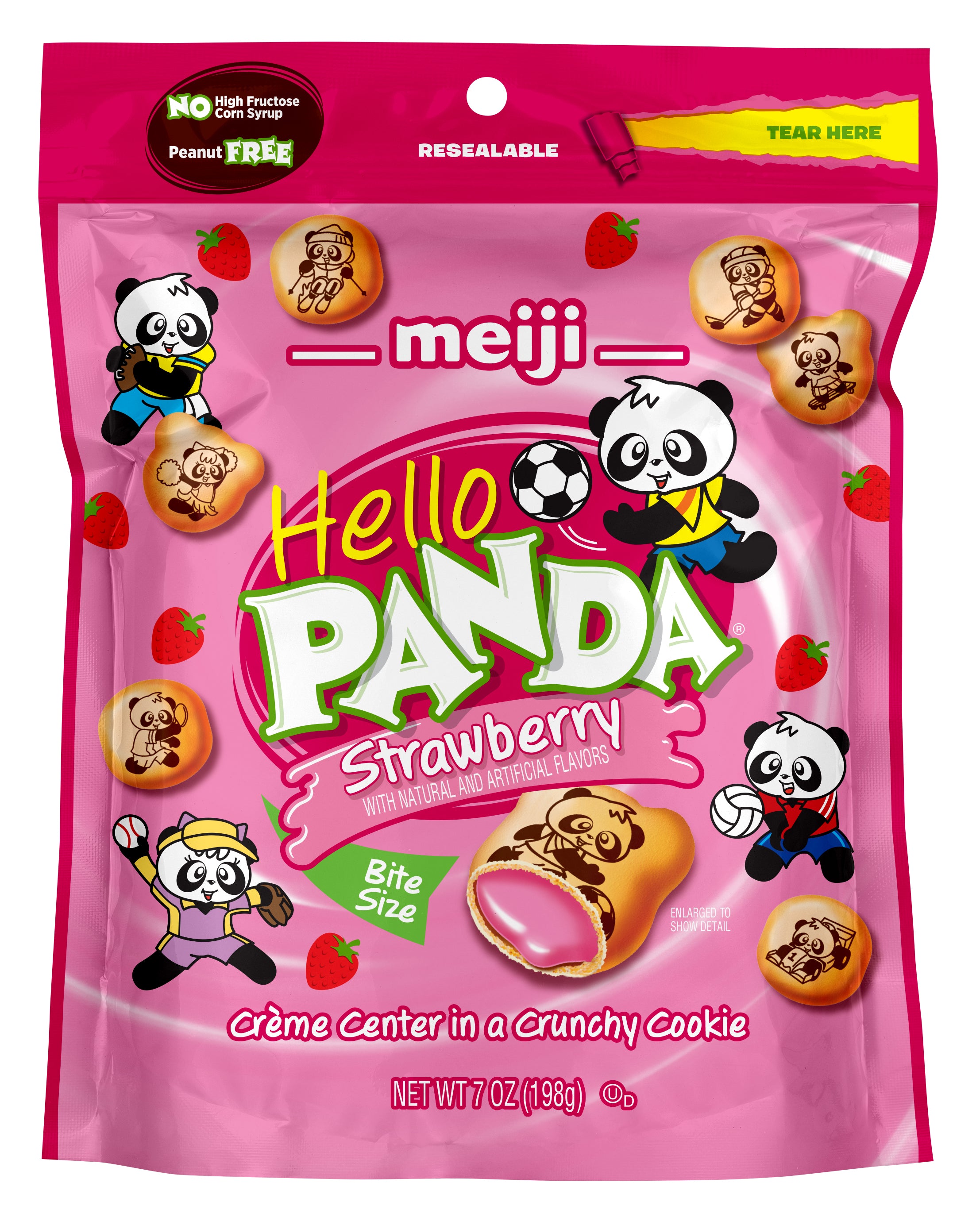 Meiji Hello Panda Strawberry biscuits, 7 oz share pouch, made in USA