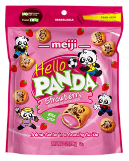 Meiji Hello Panda Strawberry biscuits, 7 oz share pouch, made in USA
