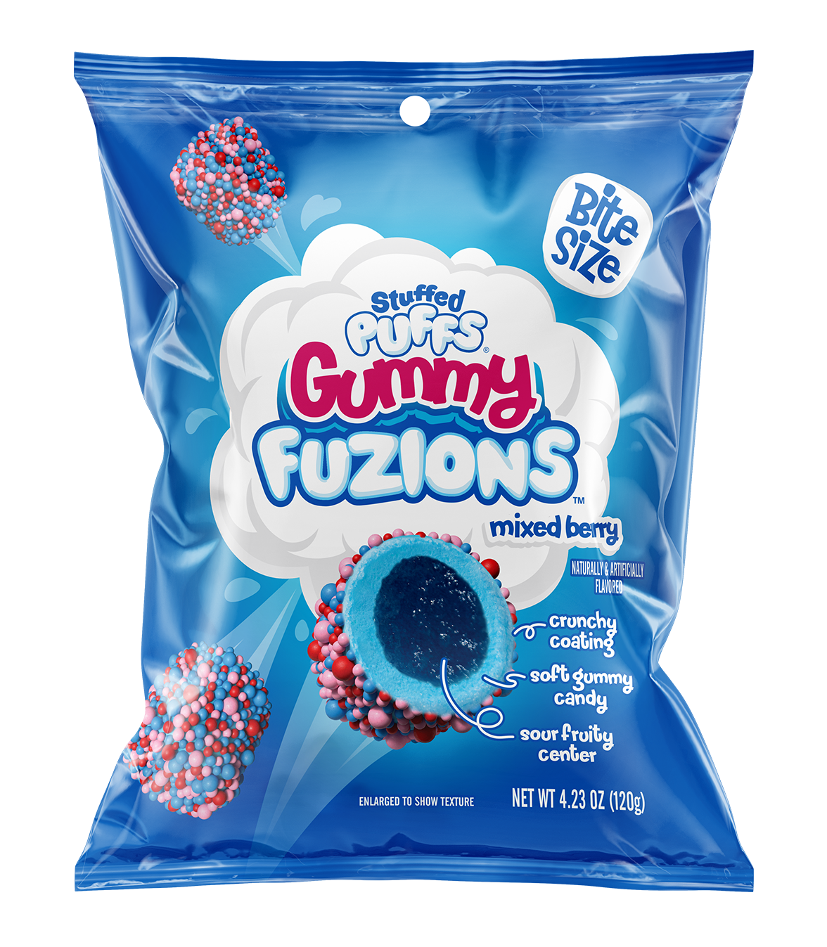 Stuffed Puffs Gummy Fuzions Mixed Berry, 4.23 oz (120 g), made in the USA