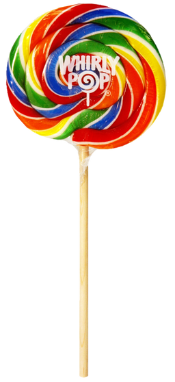 Adams & Brooks rainbow whirly pop display, 3 oz swirl lollipops, Mexico