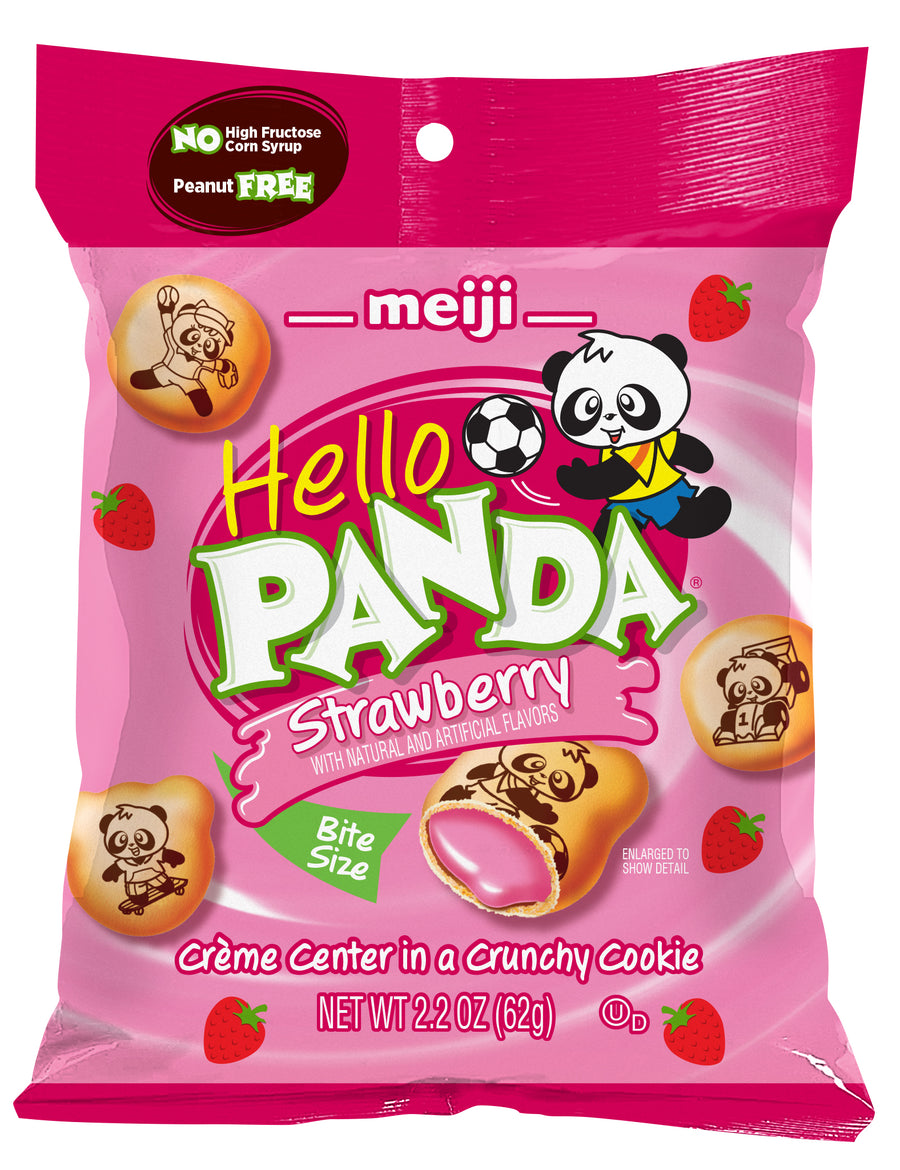 Meiji Hello Panda Strawberry cream-filled biscuits, 2.2 oz box, made in USA