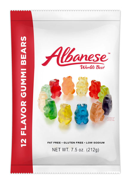 Albanese Gummi Bears 12 Flavour 7.5 oz peg bag, gummi candy, made in USA