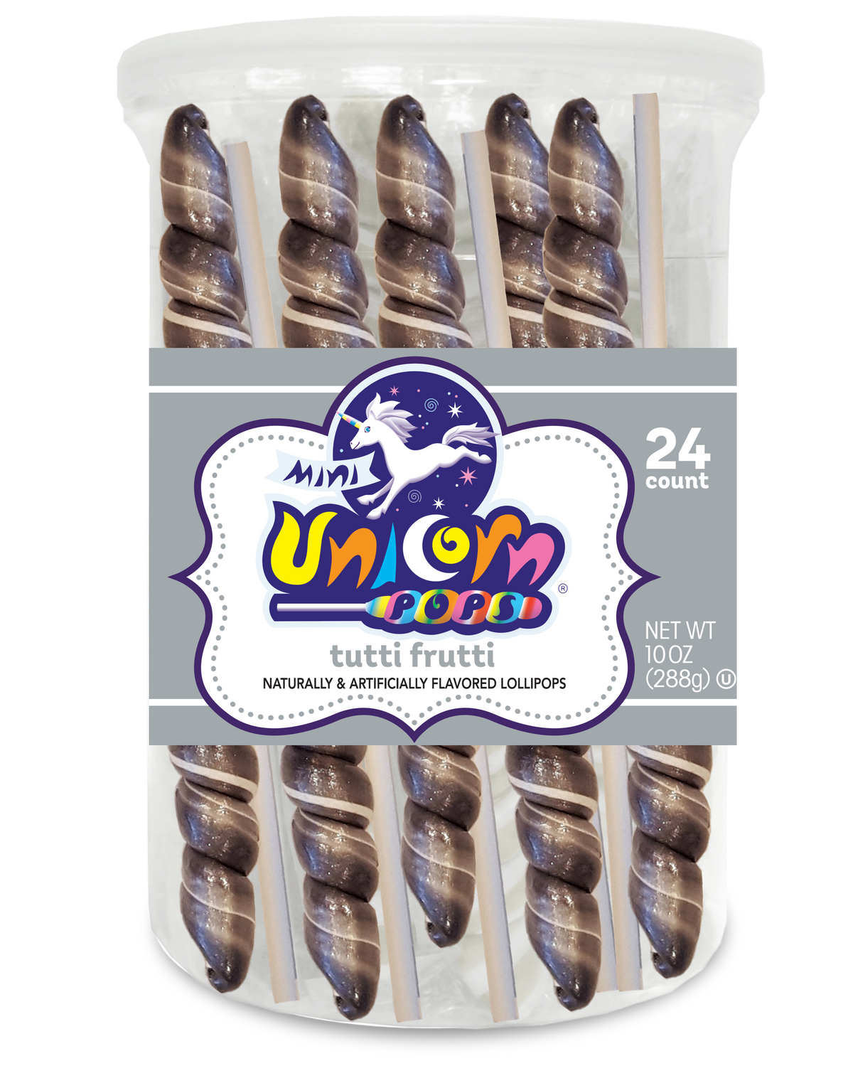 Adams & Brooks Mini Unicorn bubble gum jars, Silver, 10 oz box, Mexico