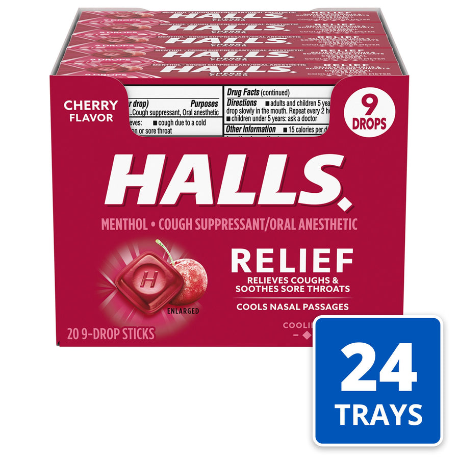 Halls Stick Cherry, 9 pc, made in Canada