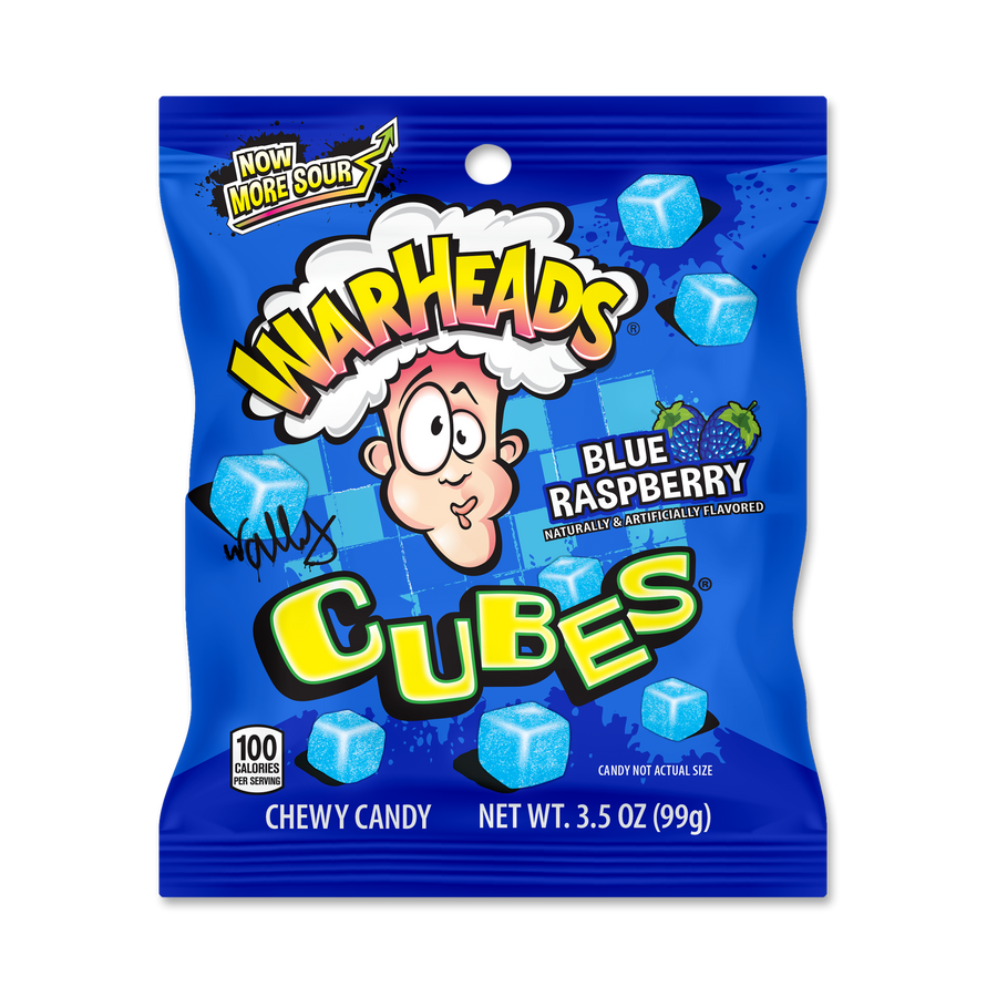 Warheads Blue Raspberry Cubes, 3.5 oz (99 g), made in USA