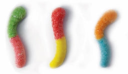 sunrise sour neon worms, six flavors, 5 lb, made in Mexico