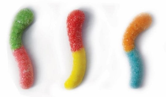 sunrise sour neon worms, six flavors, 5 lb, made in Mexico